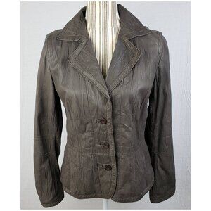 Anthropologie Tapemeasure 100% Leather Jacket Blazer Pockets Taupe Brown size 10